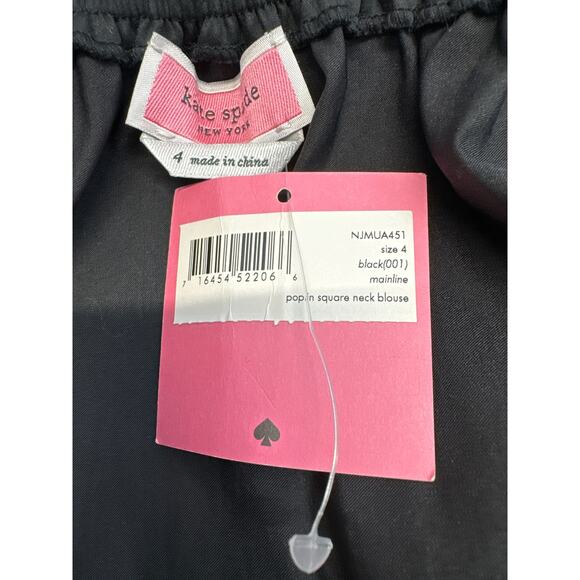 Kate Spade NWT Black Poplin Square Neck Long Puff Gathered Sleeve women sz 4 - Picture 6 of 8
